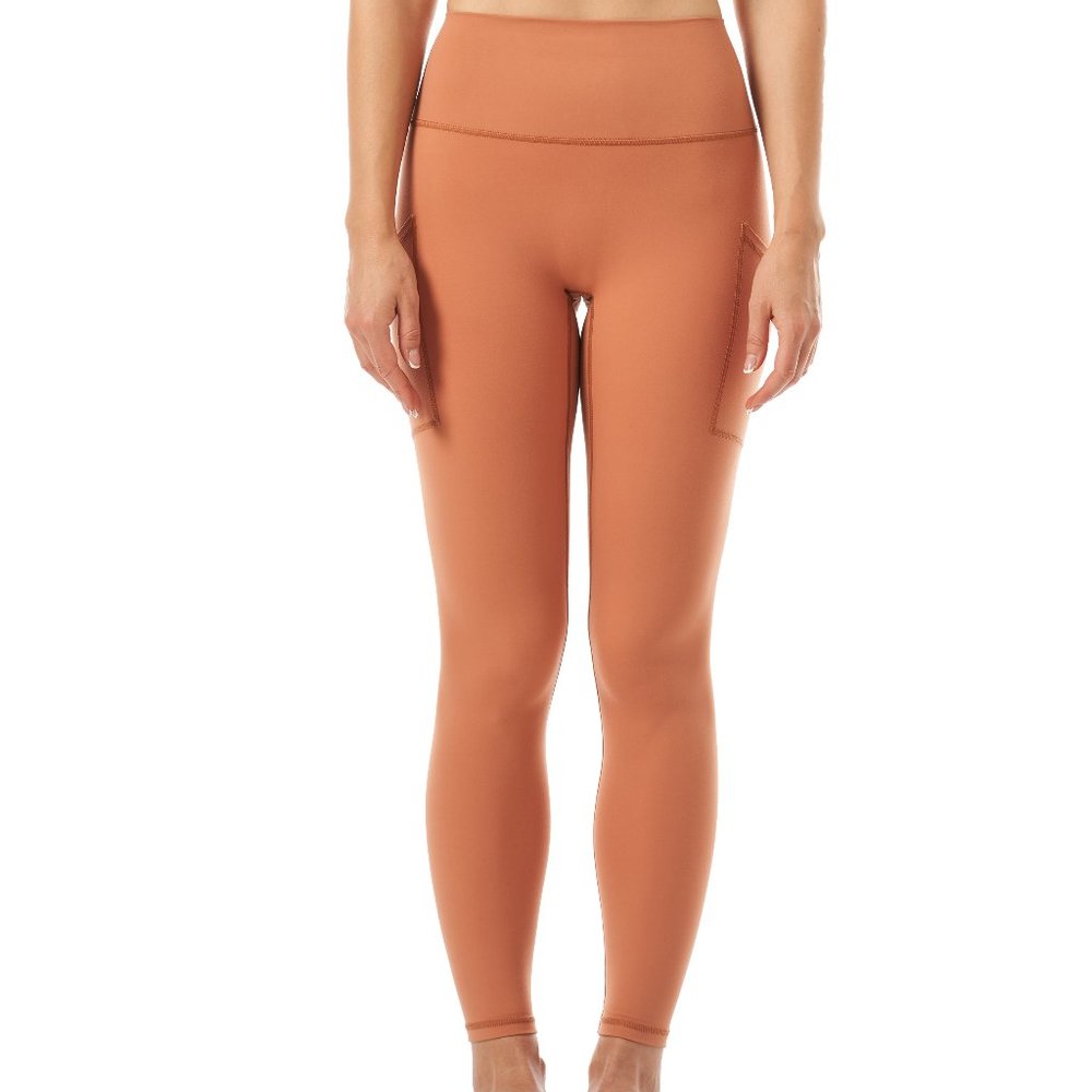 Allsense Women's Full Length High Waist Leggings Yoga Pants w/ Pocket Dark Coral